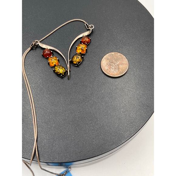 Vintage Sterling Silver Classic Baltic Cognac, Green, Yellow Amber Necklace - Picture 8 of 10